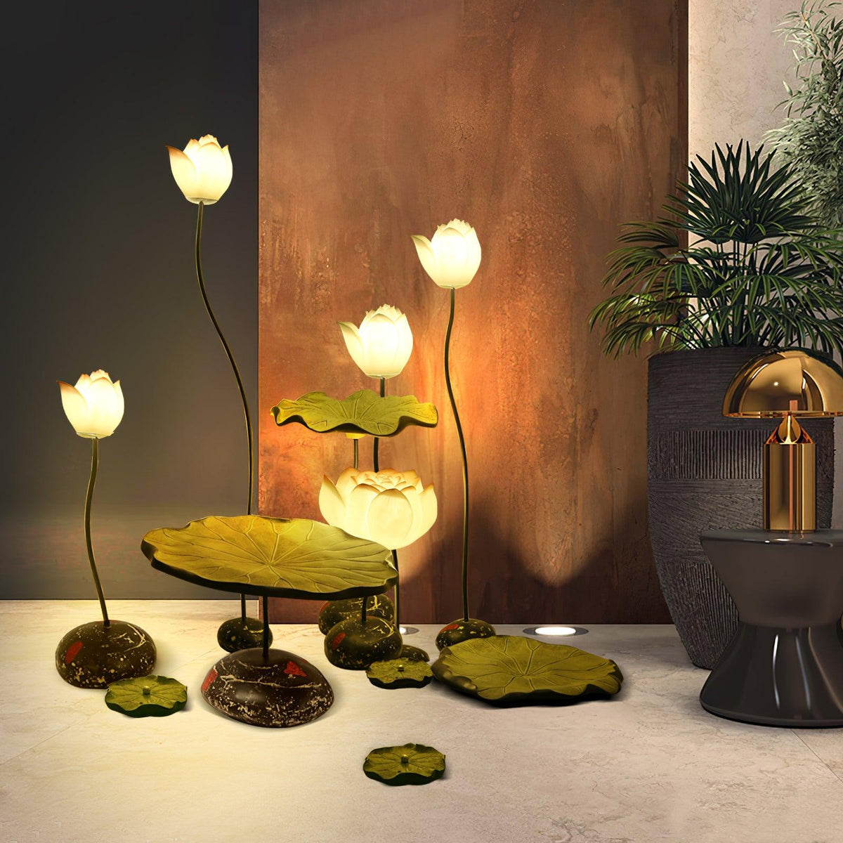 Arixen elegante vloerlamp met lotusbloemmotief