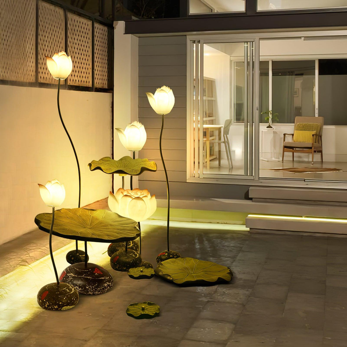 Arixen elegante vloerlamp met lotusbloemmotief