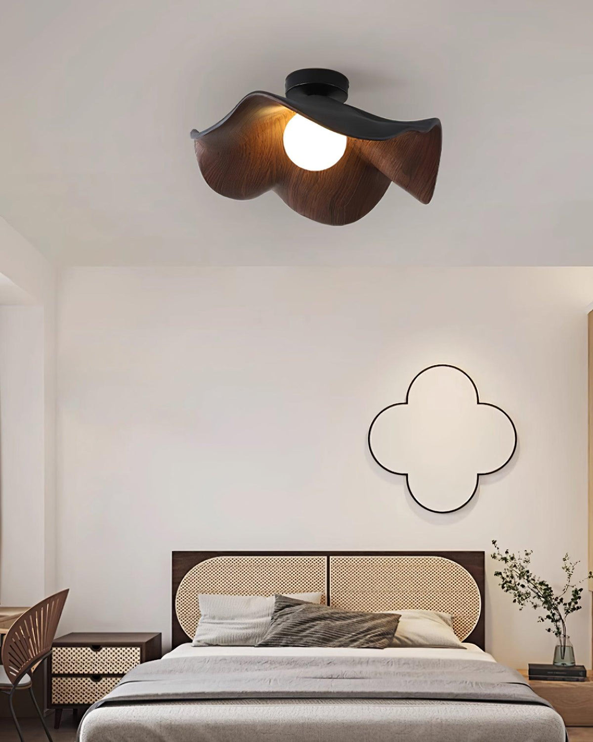 Belenor plafondlamp Lotus Leaf met witte afwerking en hout