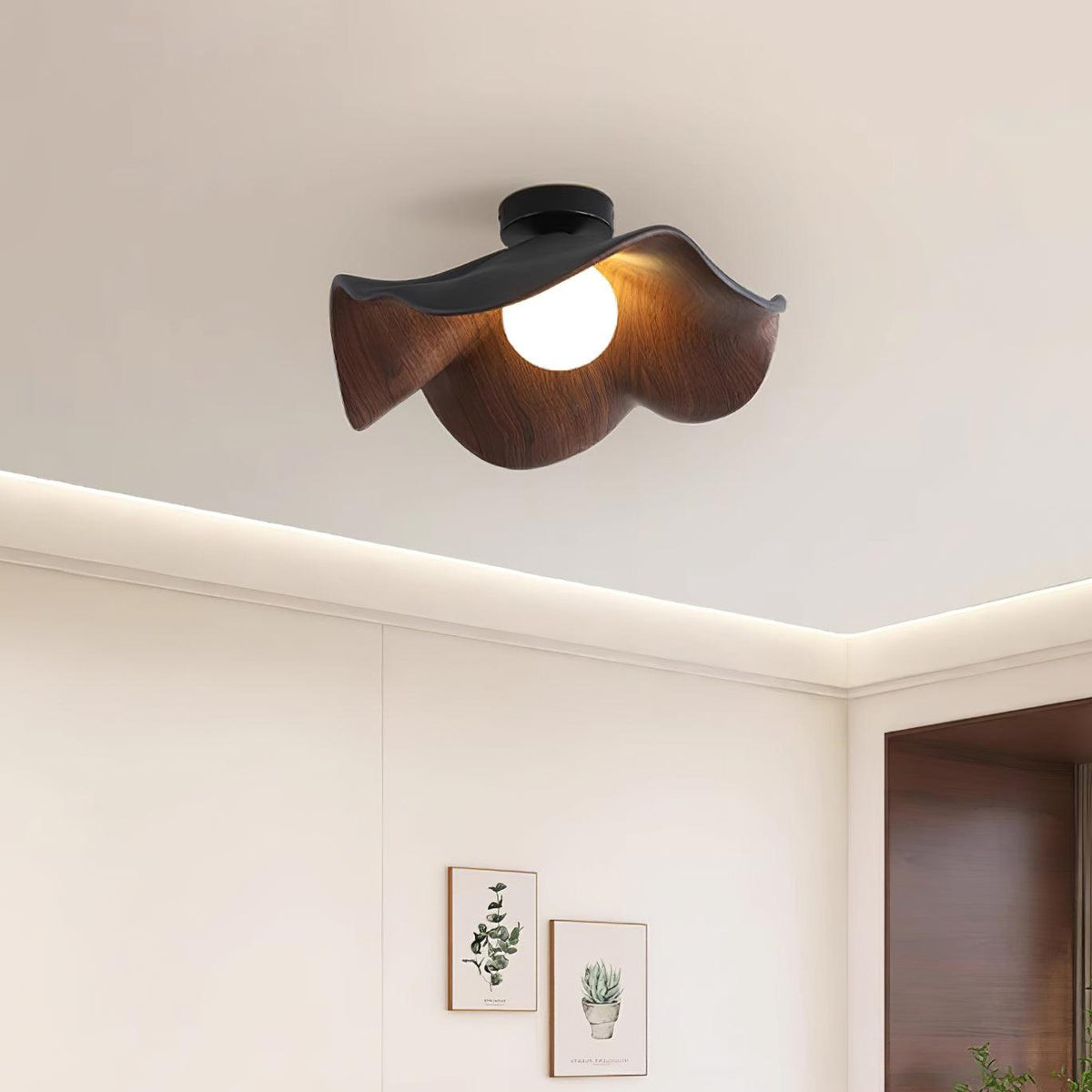 Belenor plafondlamp Lotus Leaf met witte afwerking en hout