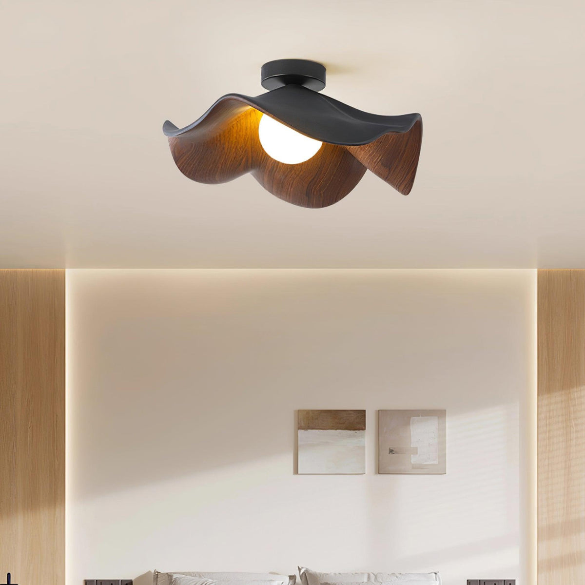 Belenor plafondlamp Lotus Leaf met witte afwerking en hout