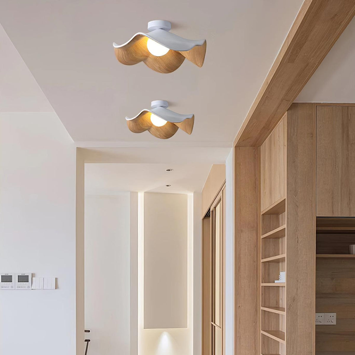 Belenor plafondlamp Lotus Leaf met witte afwerking en hout