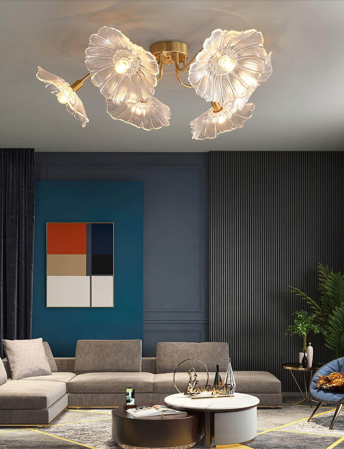 Lioruina messing plafondlamp van glas met bladglas en goudkleurige afwerking
