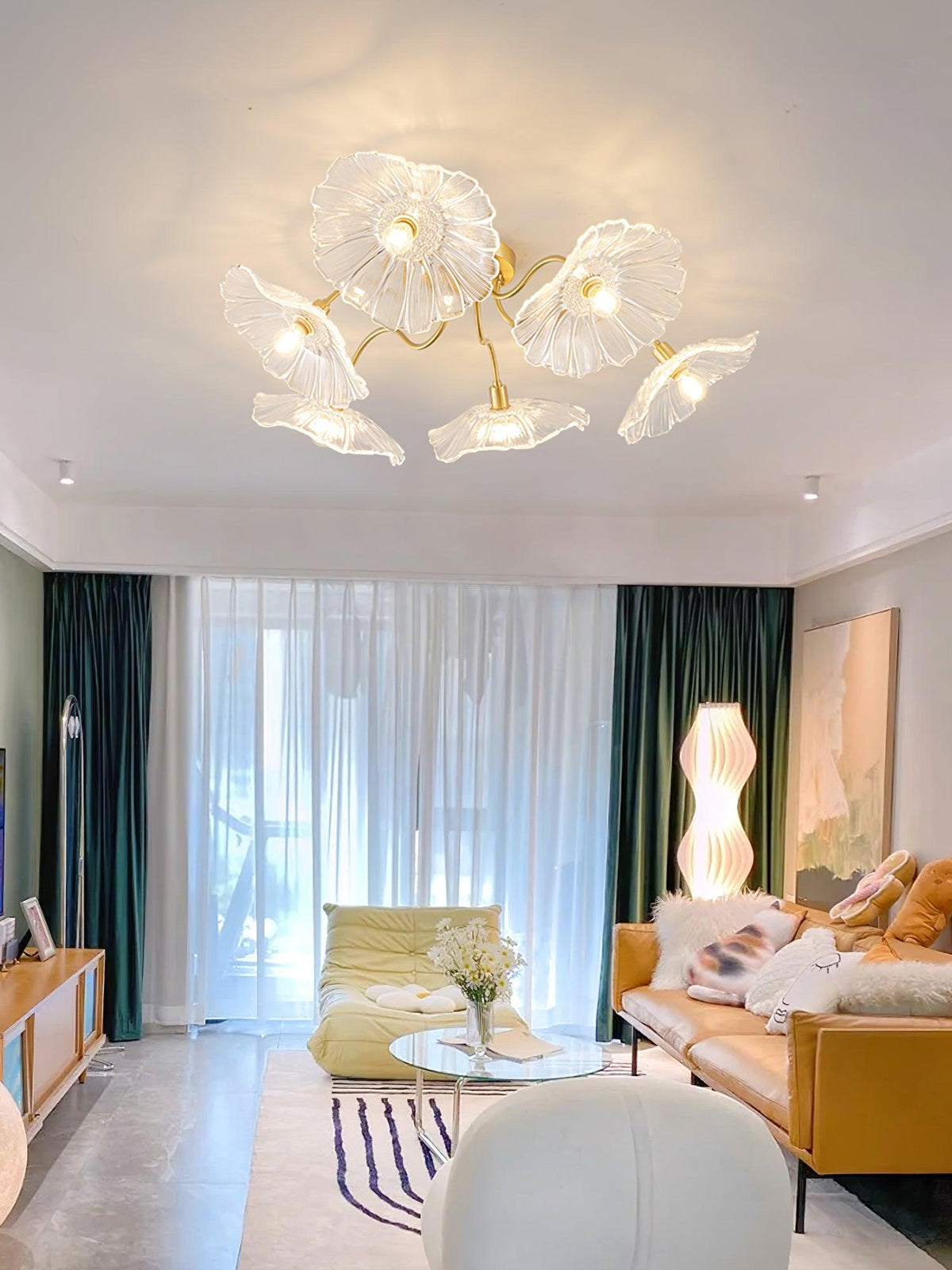 Lioruina messing plafondlamp van glas met bladglas en goudkleurige afwerking