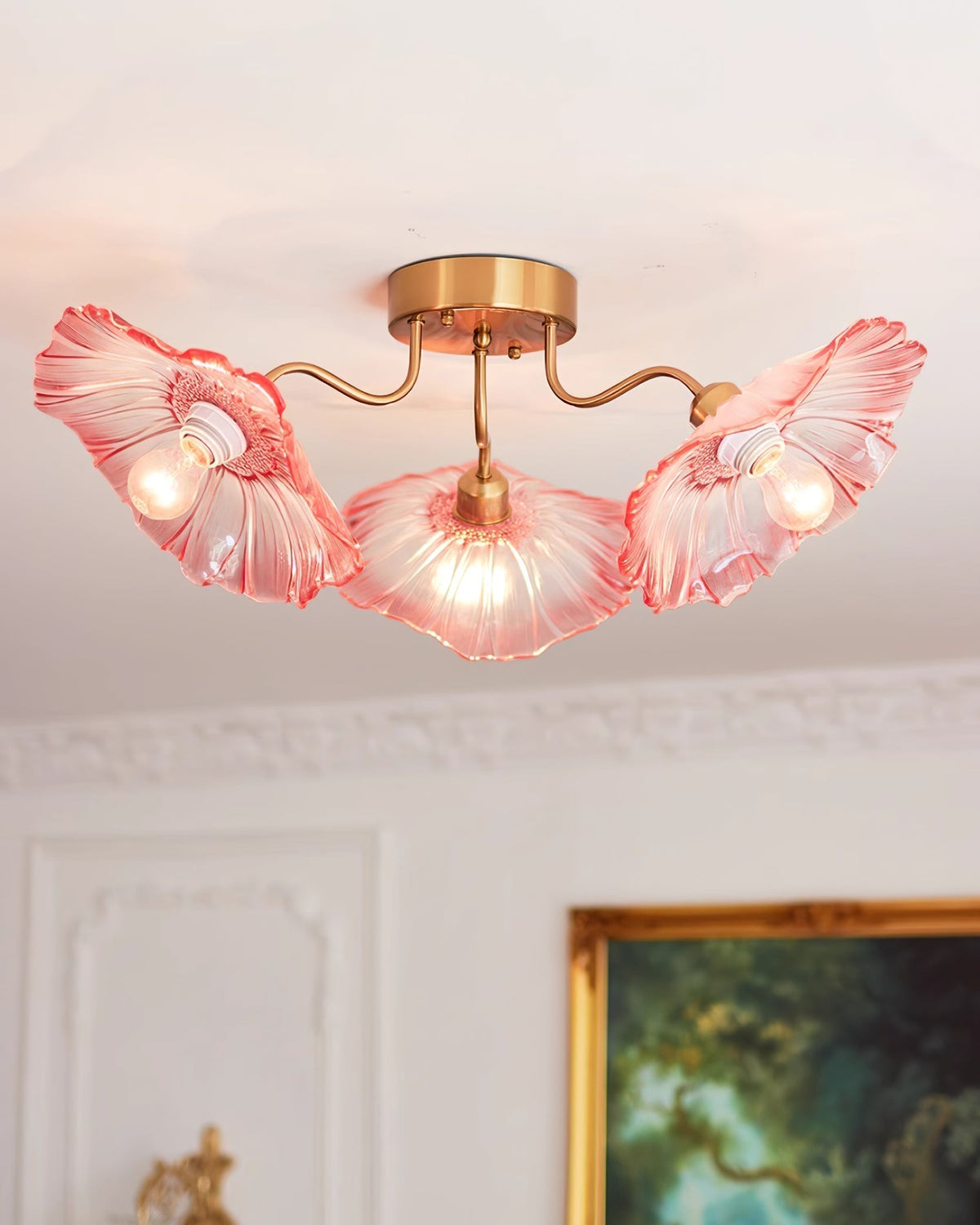Lioruina messing plafondlamp van glas met bladglas en goudkleurige afwerking