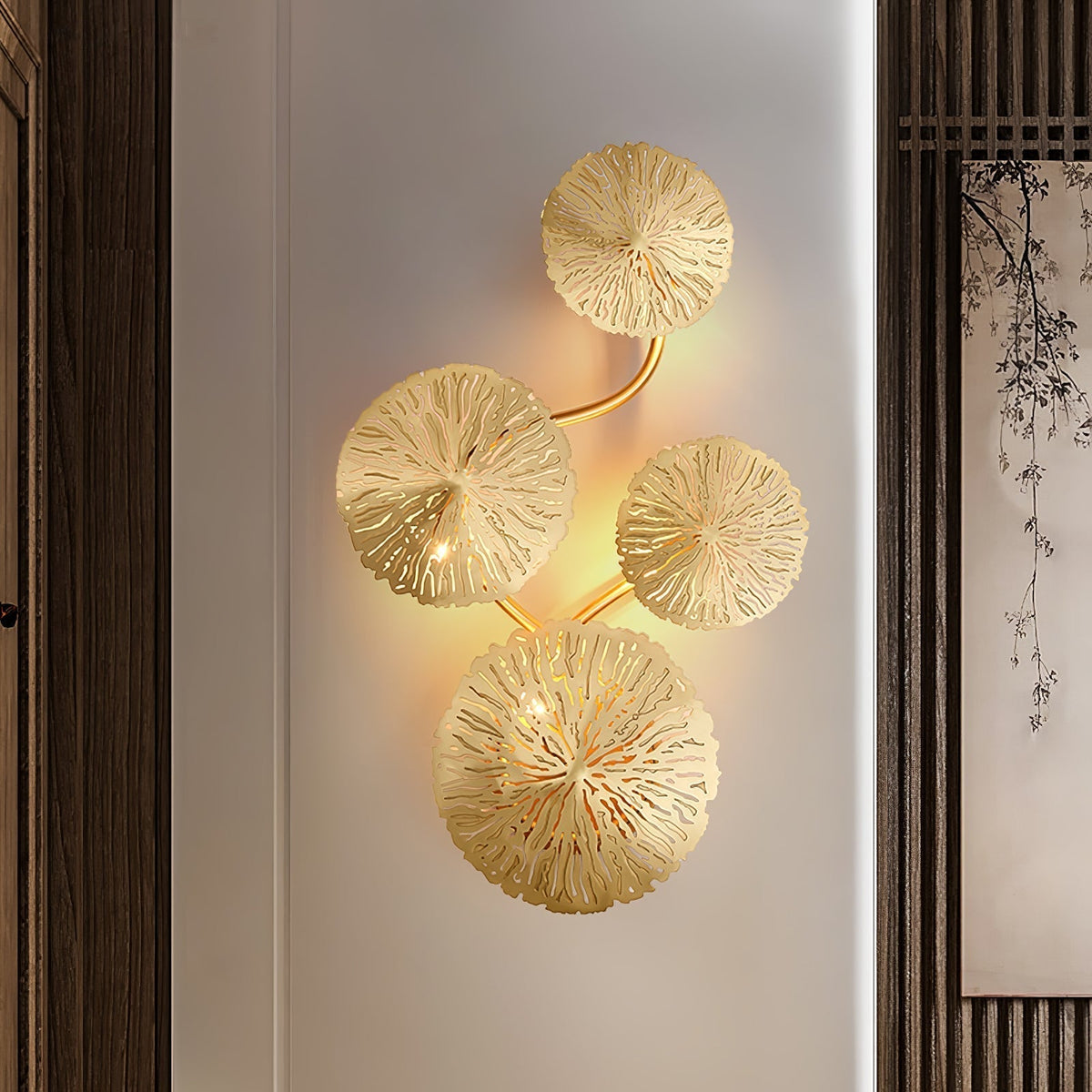 Rylso wandlamp Lotusbladeren messing