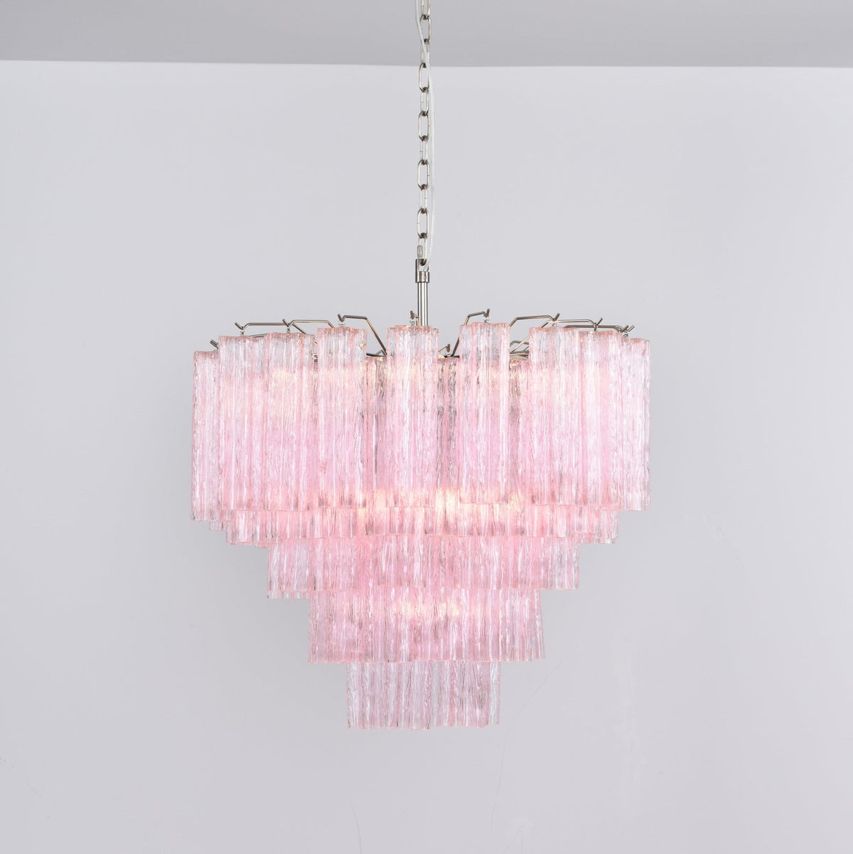 Celoora kroonluchter met roze glas, meervoudig ontwerp, romantische uitstraling