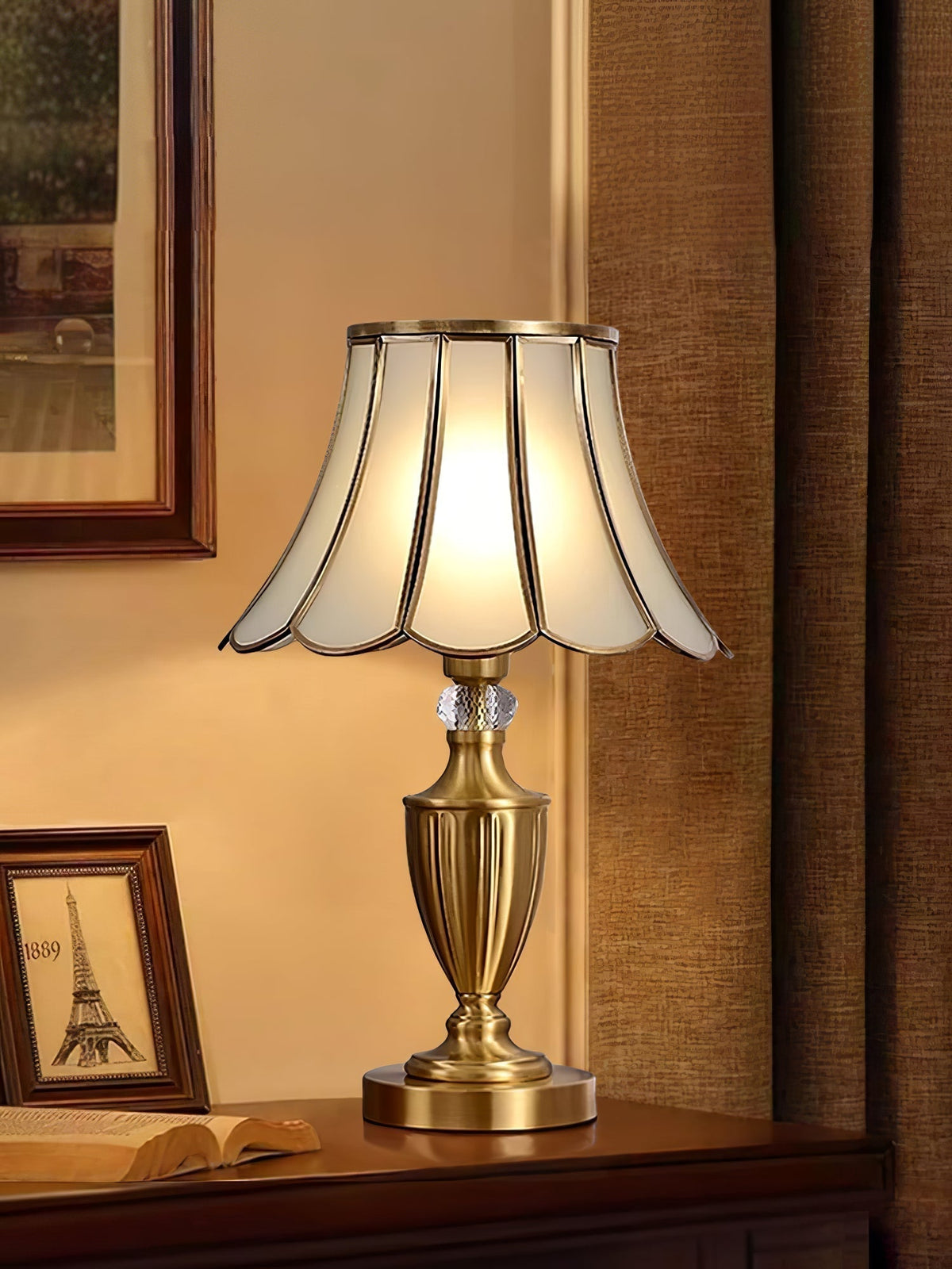 Valencia messing en glas vintage tafellamp