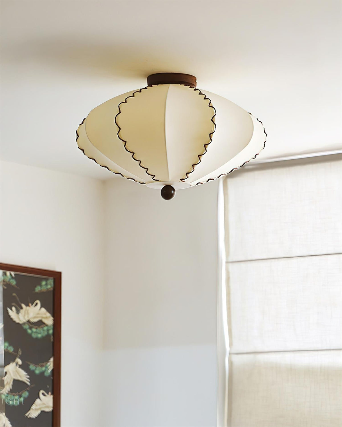 Colette plafondlamp van walnoothout en beige stof