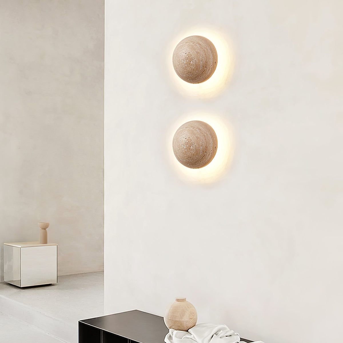 Vexael Minimalistische wandlamp in geel travertin