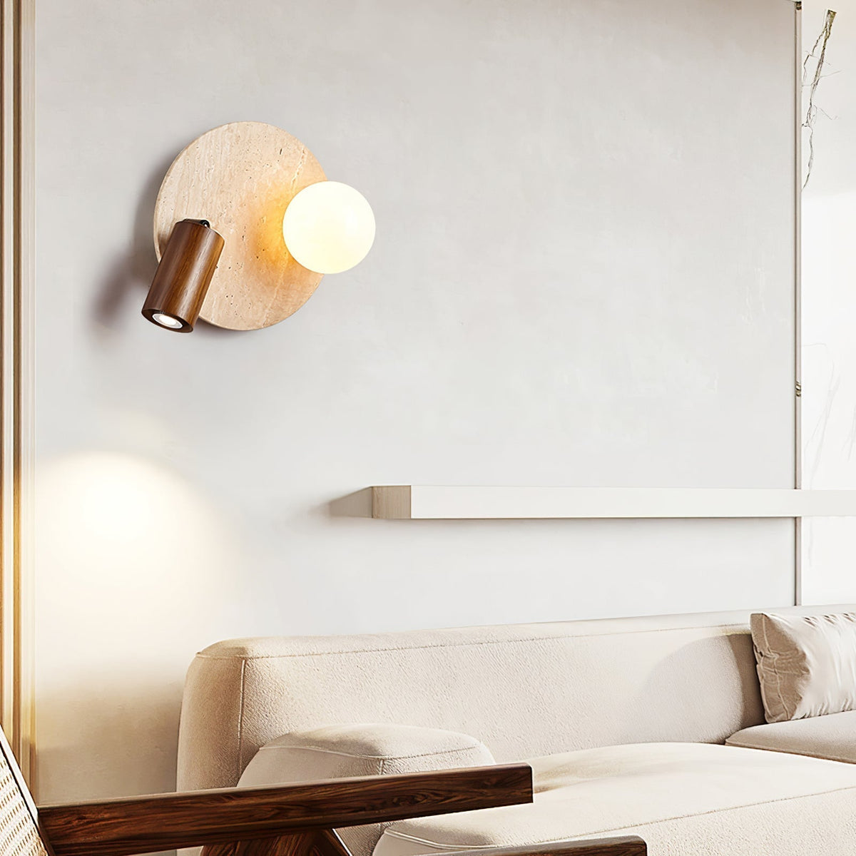 Armara wandlamp met Geel travertin Schijf