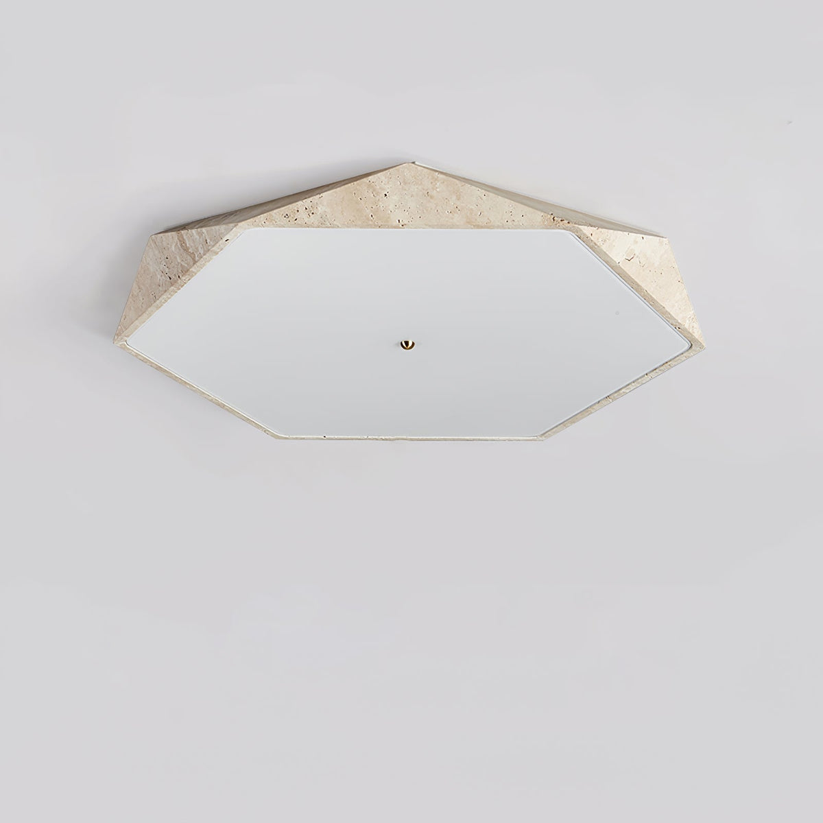 Hexagonale plafondlamp in geel travertin