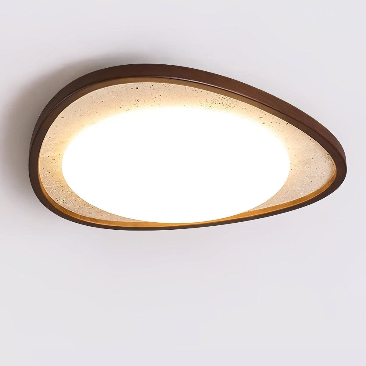 Orsoliel plafondlamp van geel travertin en walnoothout
