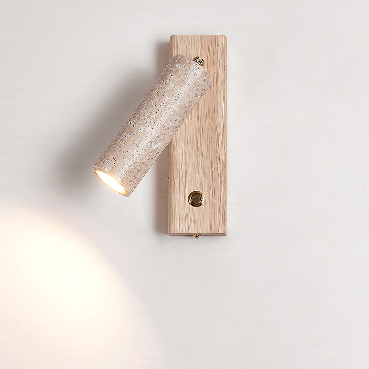 Valeaya cilindrische wandlamp van geel travertin