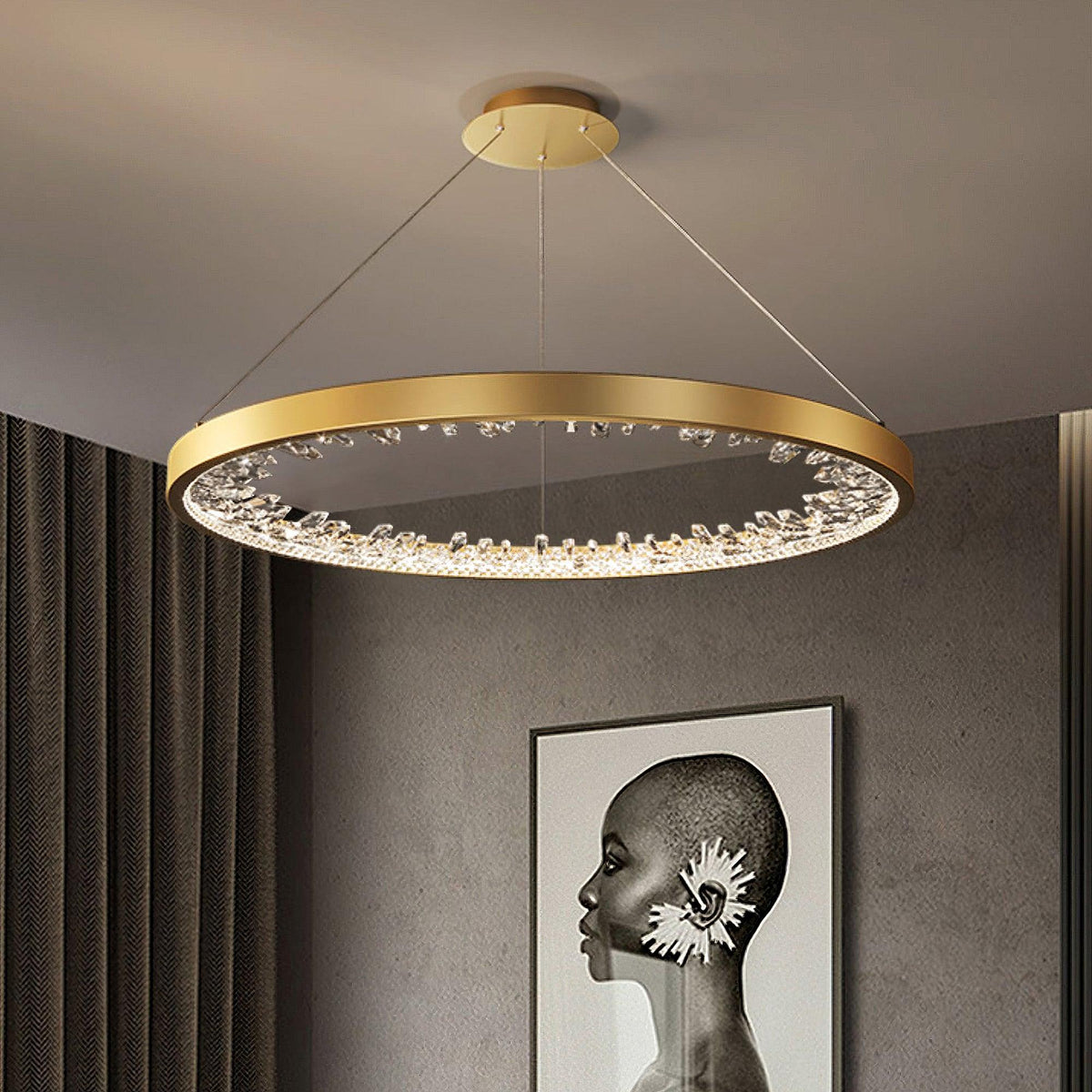 Selorian Kroonluchter Cirkel Kristal Gouden Ring Elegante