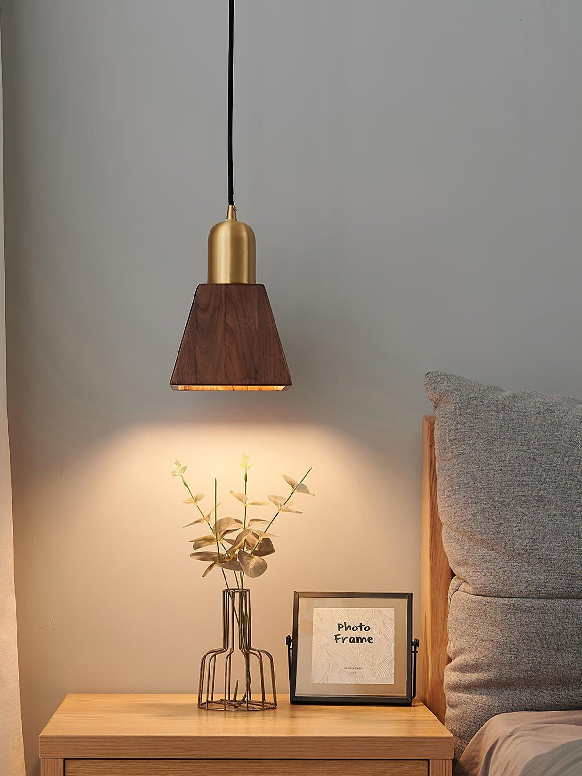Sylinenne hanglamp van walnoothout en messing, modern voor de woonkamer