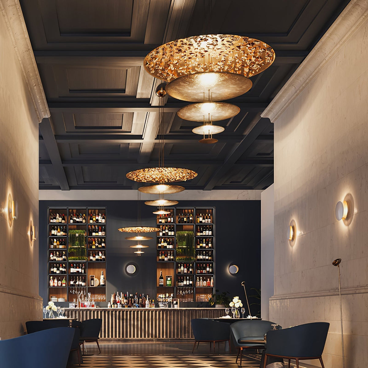 Phelion gelaagde hanglamp van goudfolie