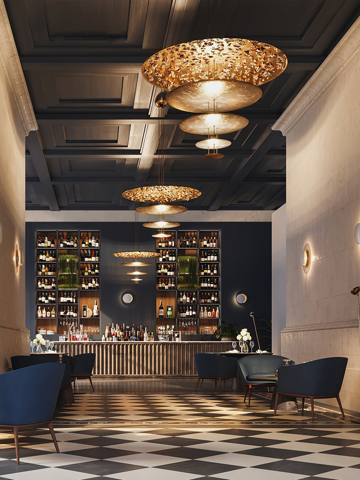 Phelion gelaagde hanglamp van goudfolie