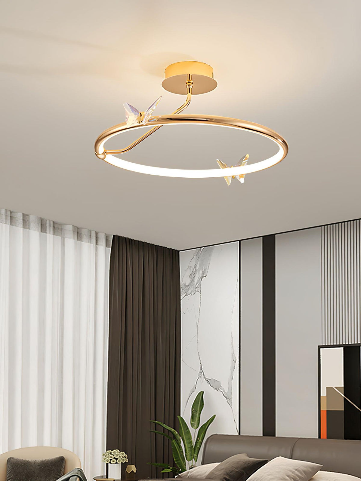Cyrelel plafondlamp Magic Butterfly met kristalaccenten en LED-ring
