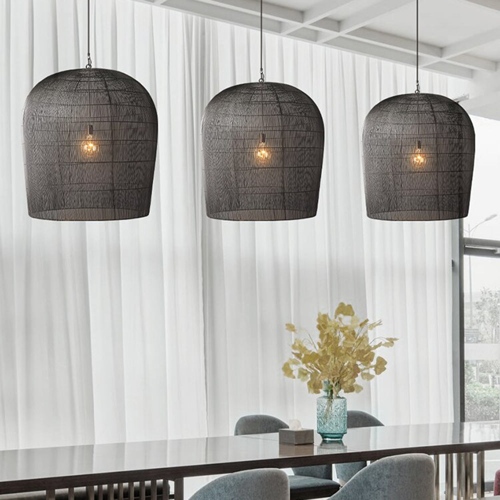 Ritta Ronde LED Hanglamp Zwart Wit Metaal Rotan Eetkamer Slaapkamer