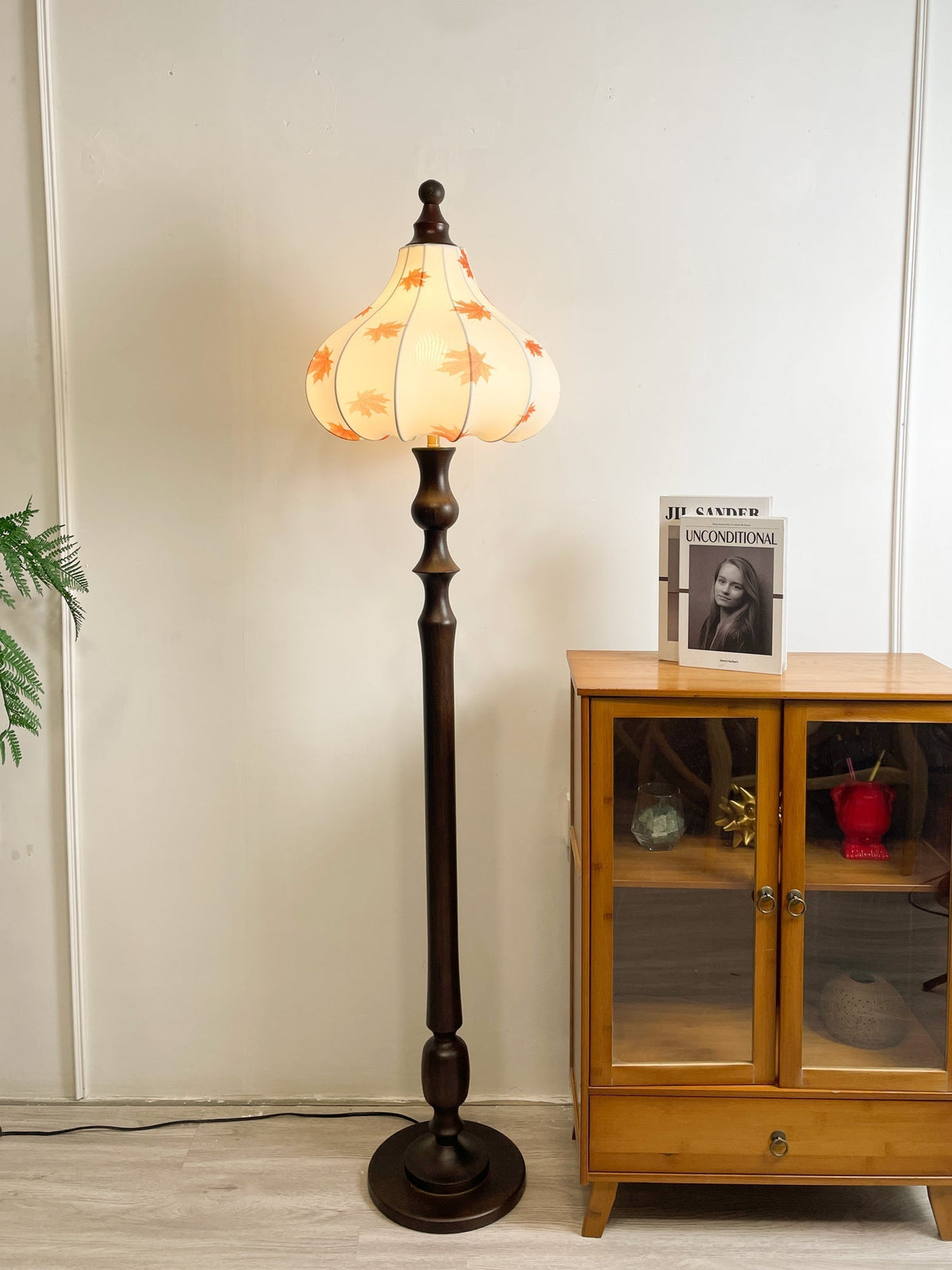 Maplen Houten Stoffen Vintage vloerlamp