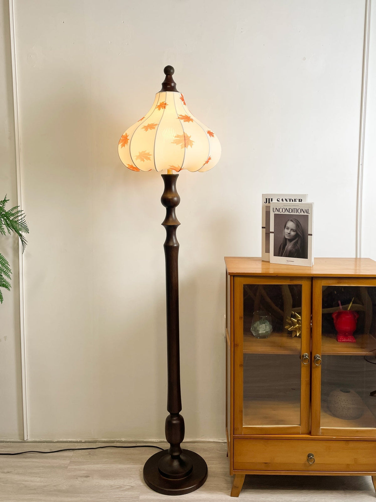 Maplen Houten Stoffen Vintage vloerlamp