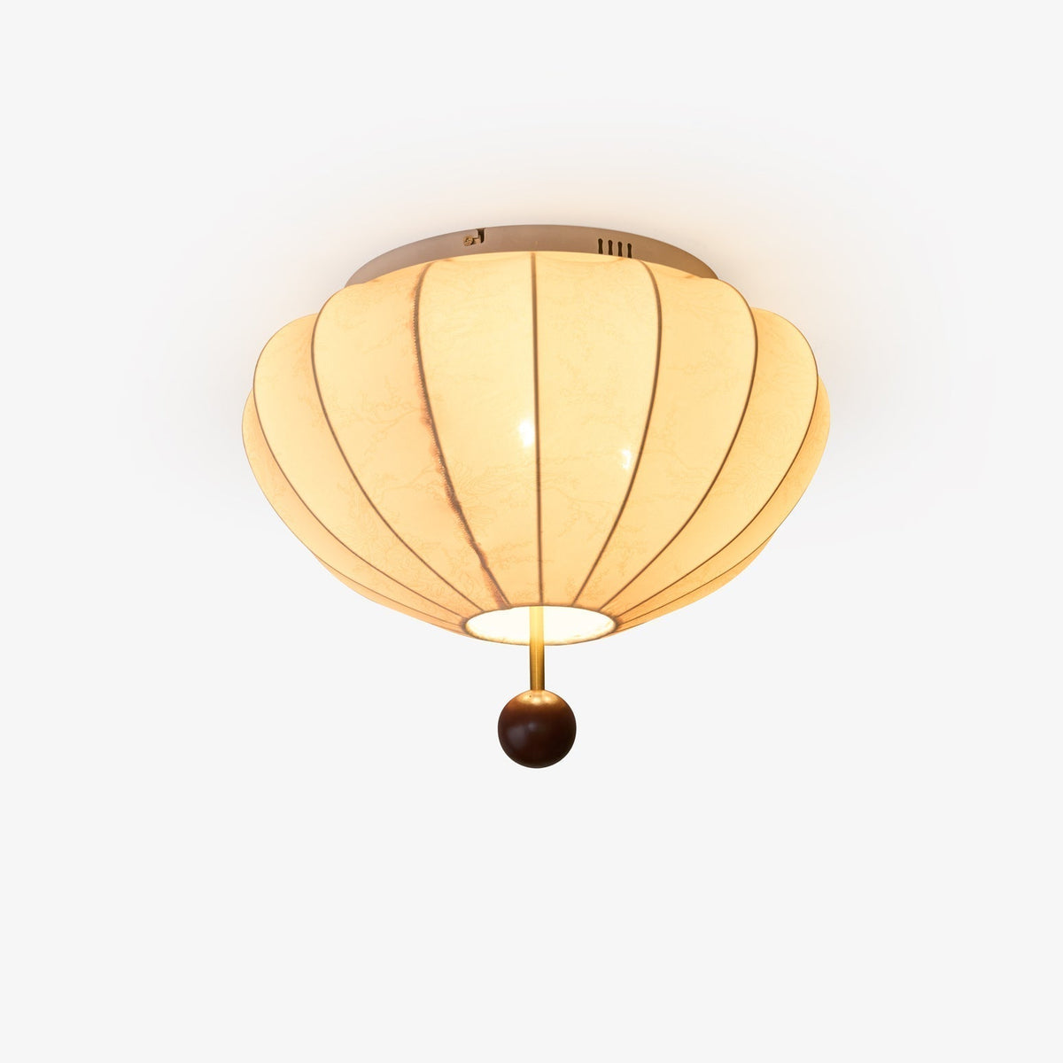 Rinelora plafondlamp van walnoothout en beige stof