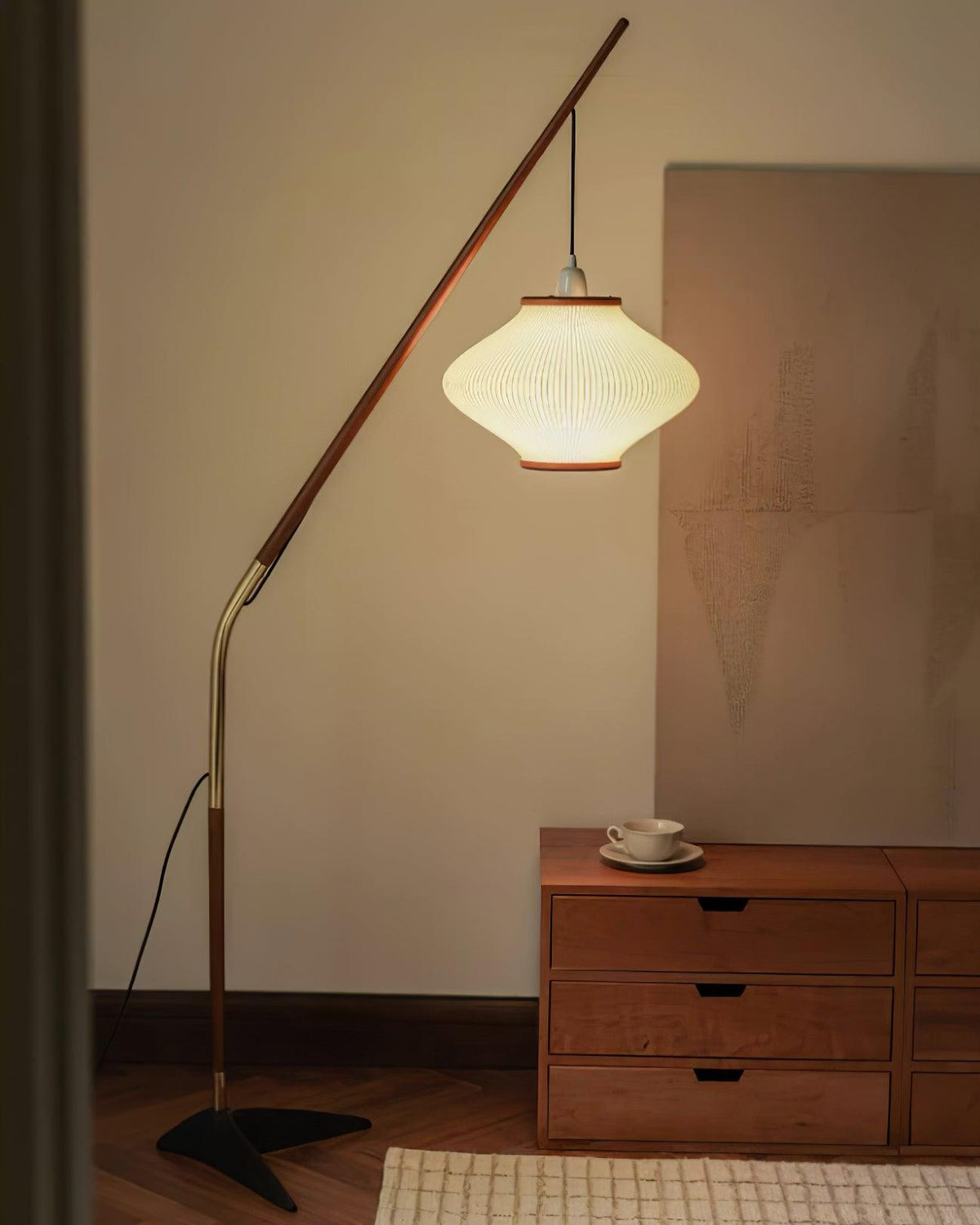 Ervenil Mid Century vloerlamp van glas van en Esenhout