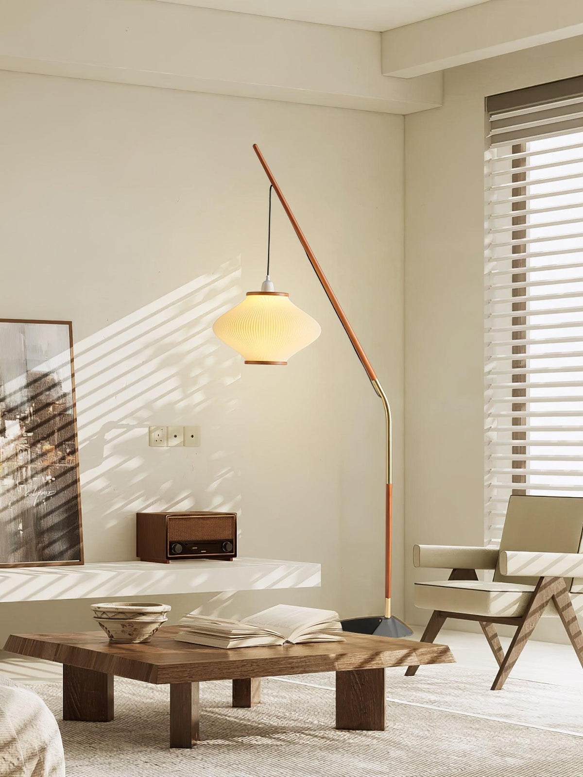 Ervenil Mid Century vloerlamp van glas van en Esenhout