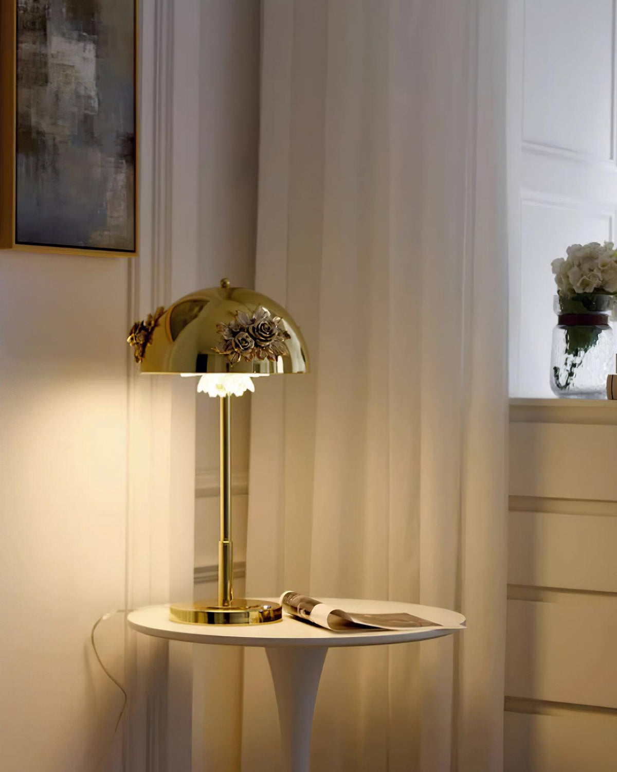 Uvaris Romantische tafellamp met kristal in goudkleurige afwerking