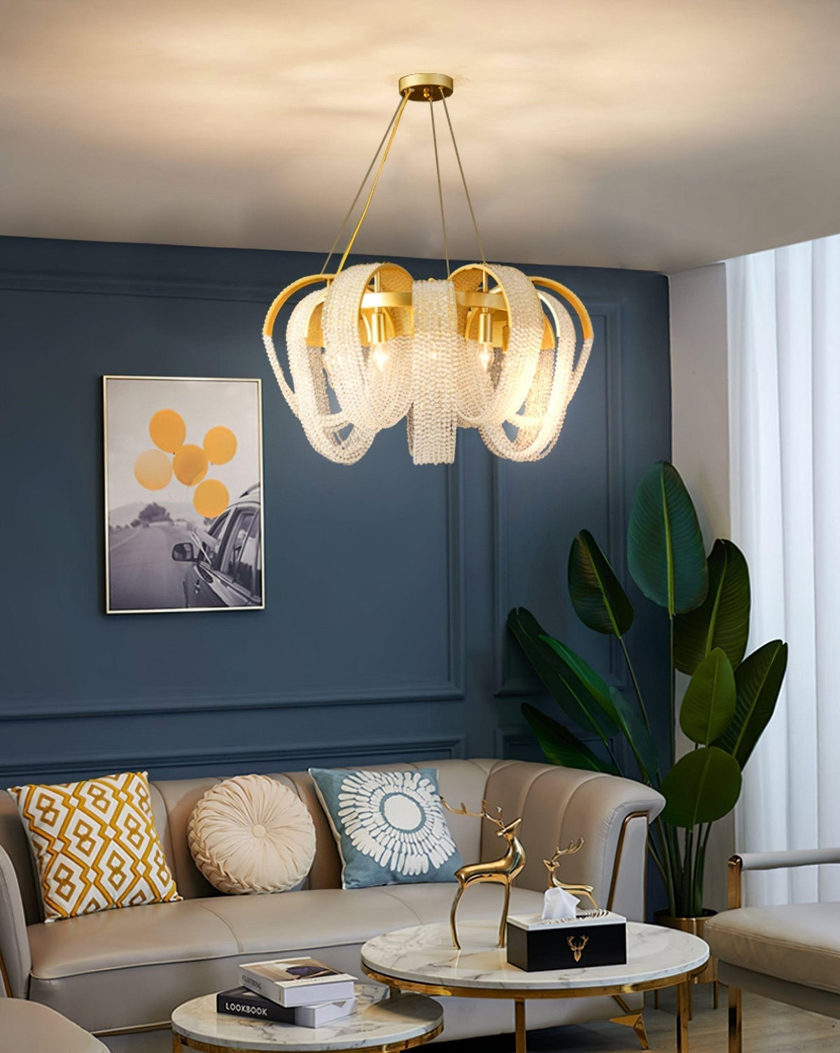 Siv kroonluchter met mesh kristal en gouden waterval-effect