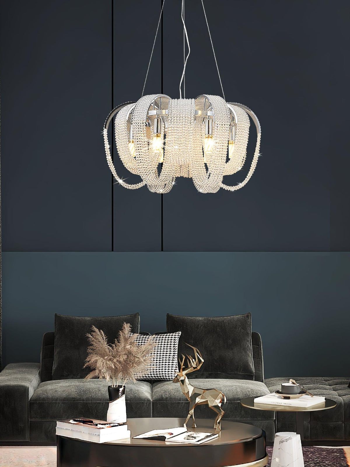 Siv kroonluchter met mesh kristal en gouden waterval-effect