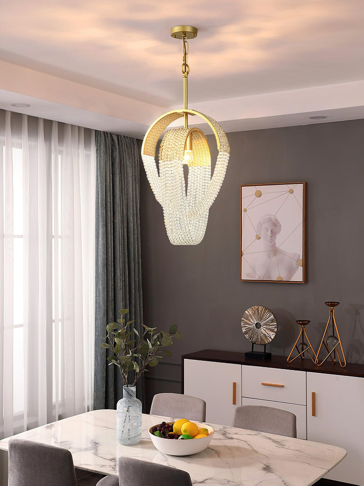 Siv kroonluchter met mesh kristal en gouden waterval-effect