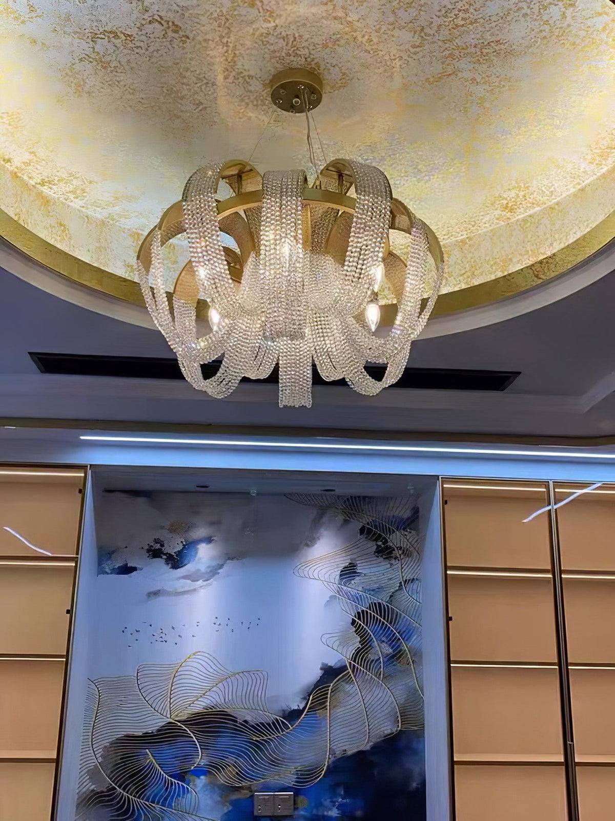 Siv kroonluchter met mesh kristal en gouden waterval-effect