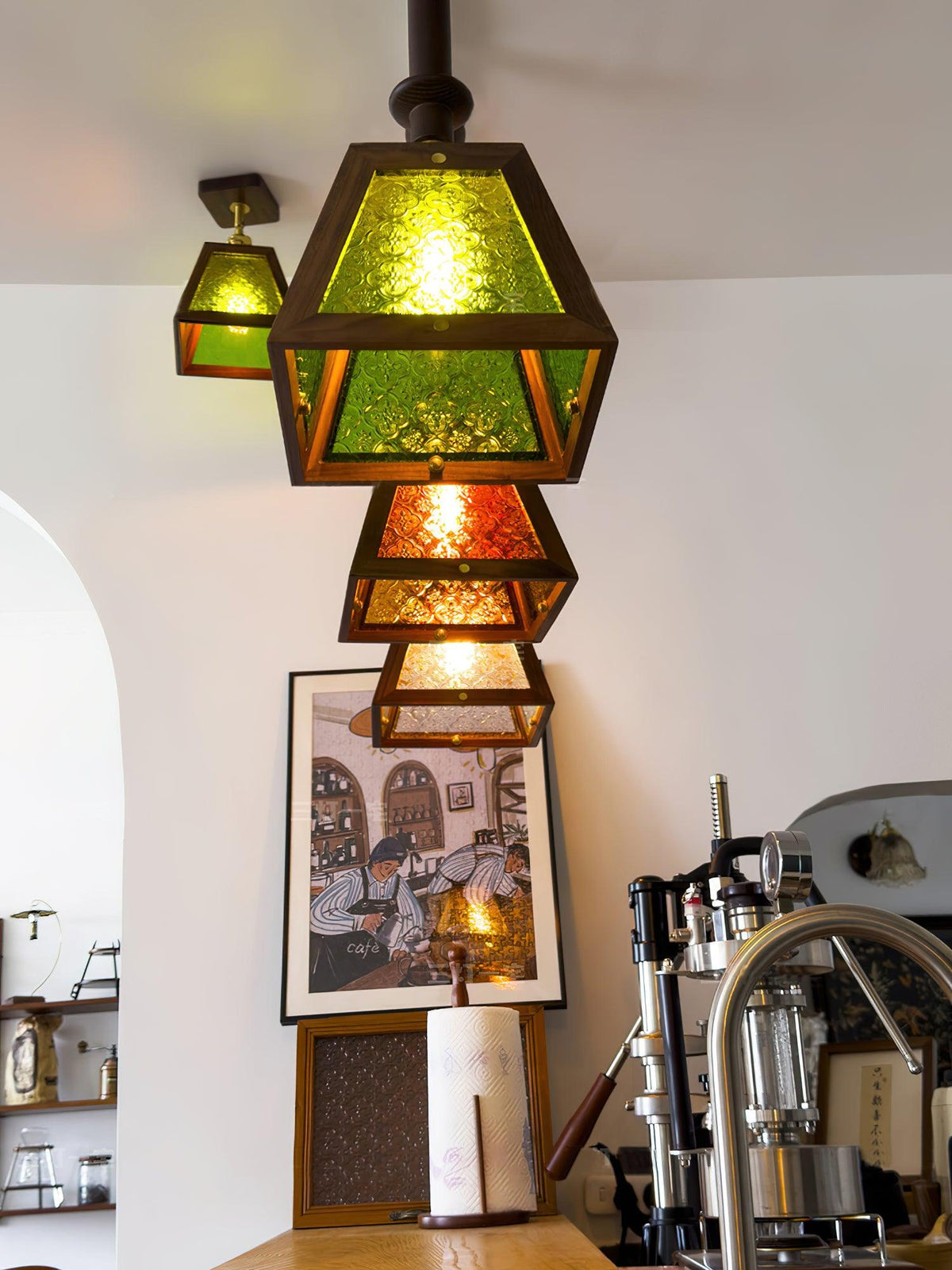 Zilten elegantie Vintage glas Hout hanglamp