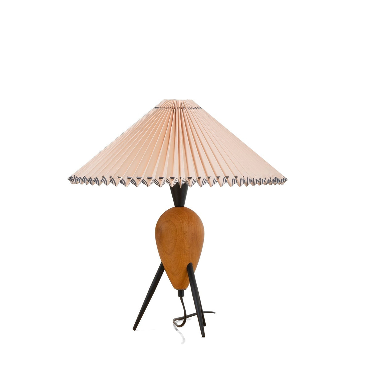 Elyse tafellamp van walnoot en beige stof in retro-stijl