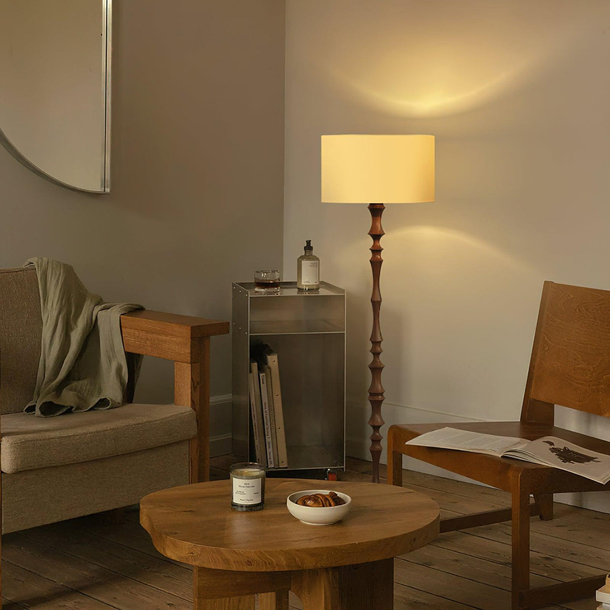Vilten elegante vloerlamp van walnoot