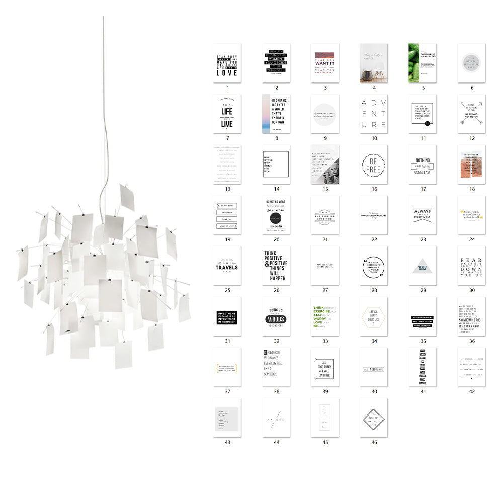 Moderne kroonluchter met kleurrijke witte kaarten en whimsisch ontwerp