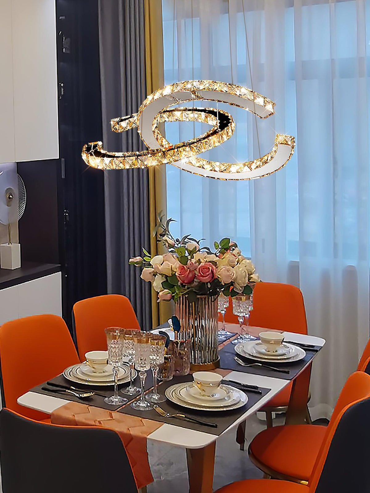 Luxisine Kroonluchter Kristallen Dubbele C Moderne Zilver 2-Ring