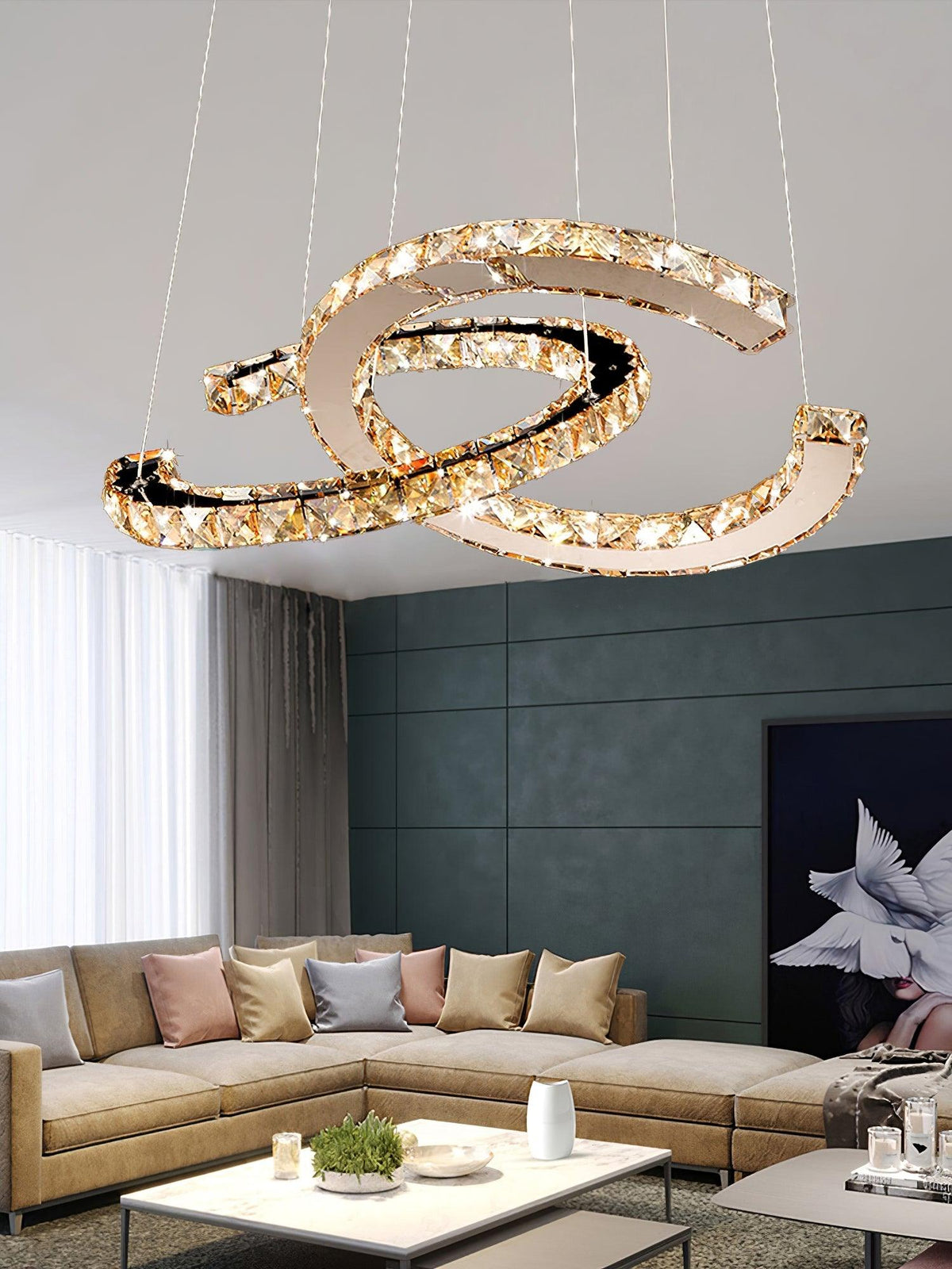 Luxisine Kroonluchter Kristallen Dubbele C Moderne Zilver 2-Ring