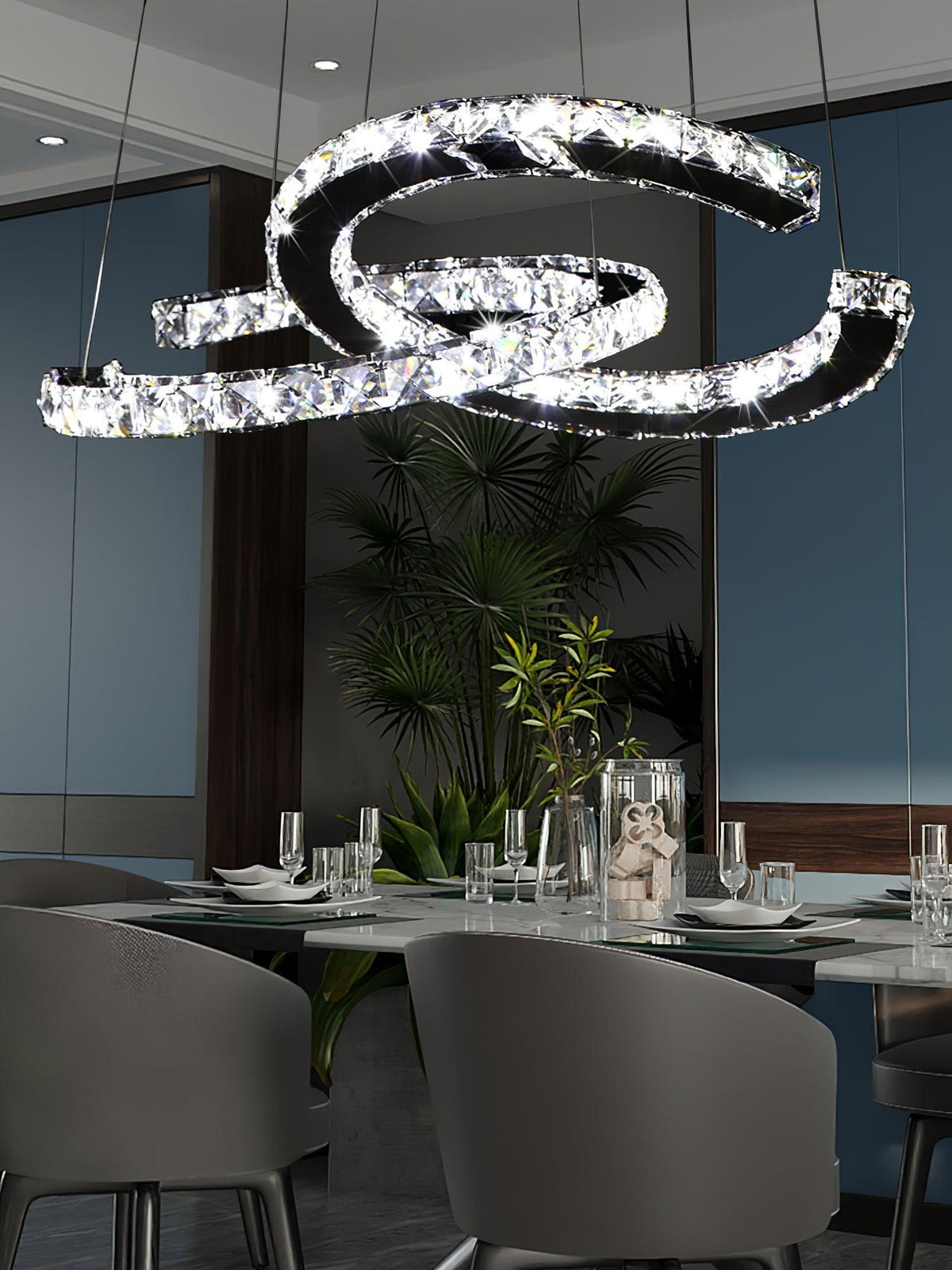 Luxisine Kroonluchter Kristallen Dubbele C Moderne Zilver 2-Ring