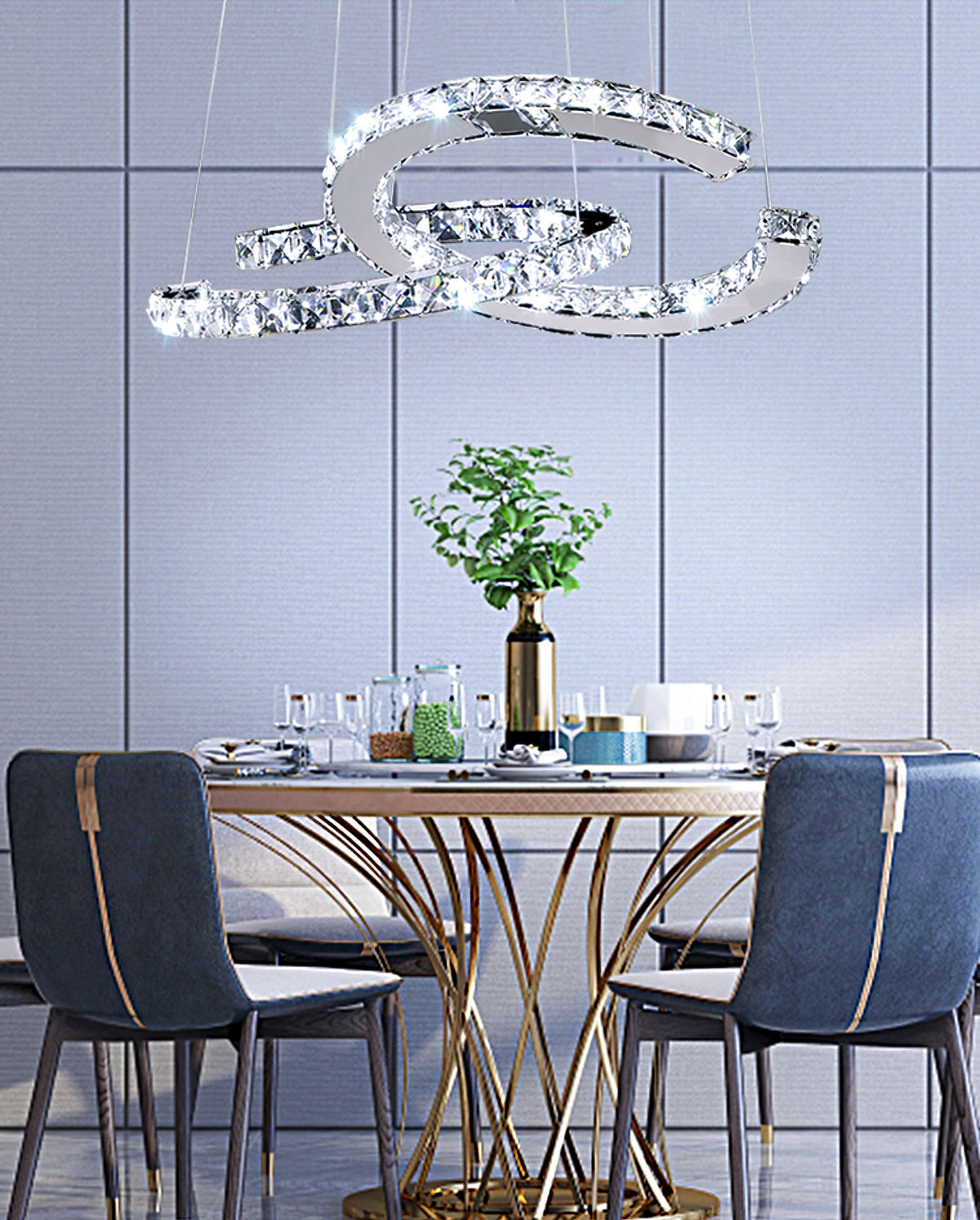 Luxisine Kroonluchter Kristallen Dubbele C Moderne Zilver 2-Ring
