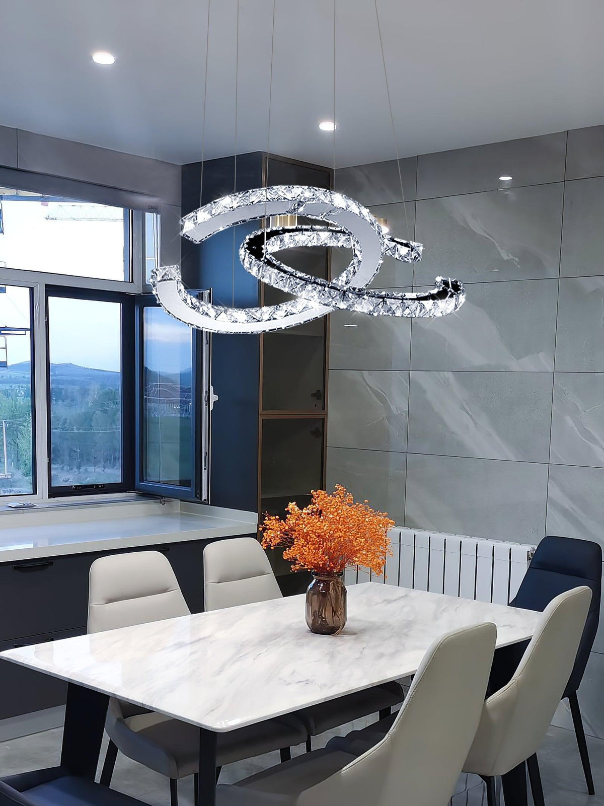 Luxisine Kroonluchter Kristallen Dubbele C Moderne Zilver 2-Ring