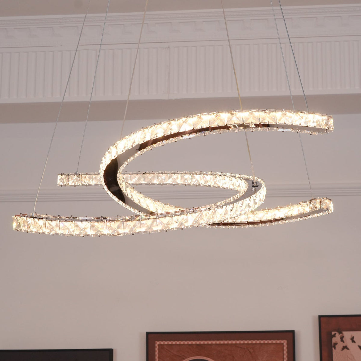 Luxisine Kroonluchter Kristallen Dubbele C Moderne Zilver 2-Ring