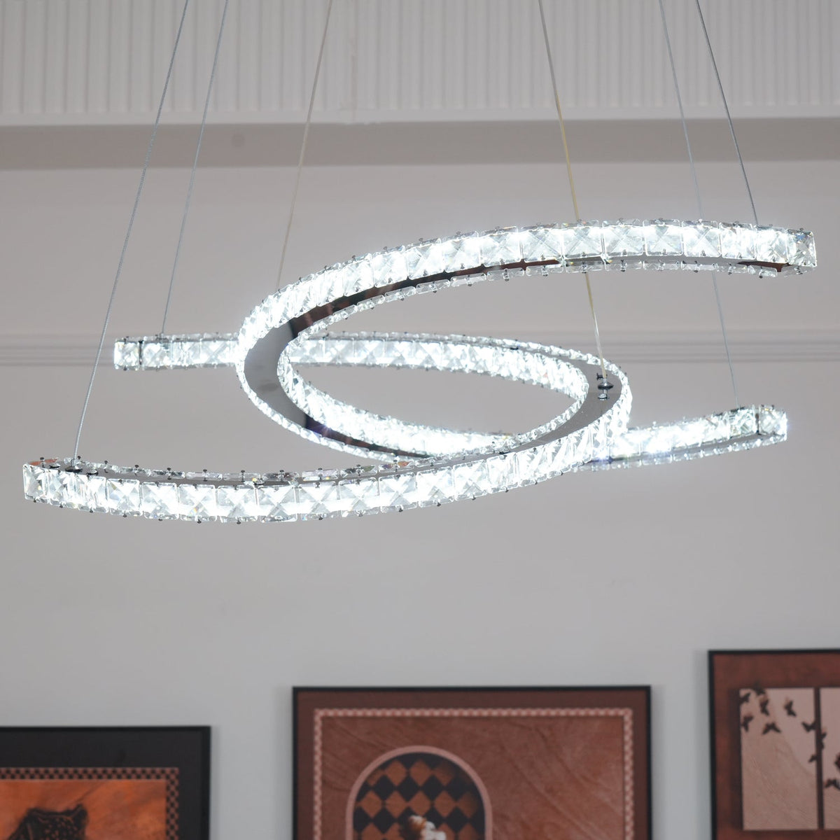 Luxisine Kroonluchter Kristallen Dubbele C Moderne Zilver 2-Ring