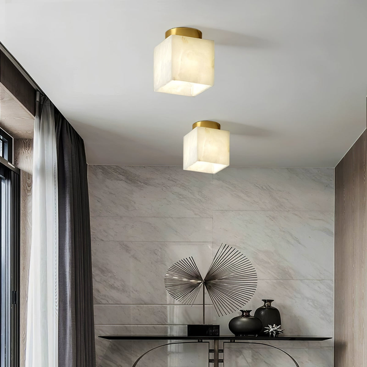 Otheyra Minimalistische vlakke plafondlamp van albast