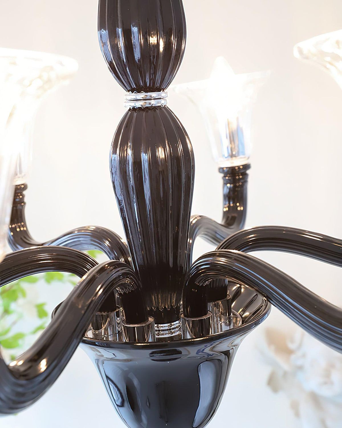 Silten Kroonluchter Zwart Murano Kaarsarm glas Klassiek