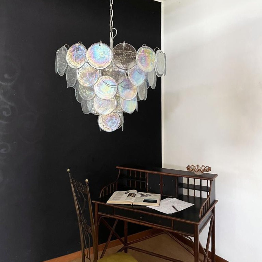 Liorerora kroonluchter met iriserend Murano-glas schijf