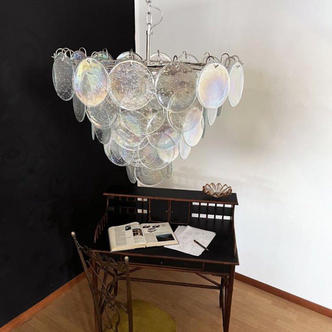 Liorerora kroonluchter met iriserend Murano-glas schijf