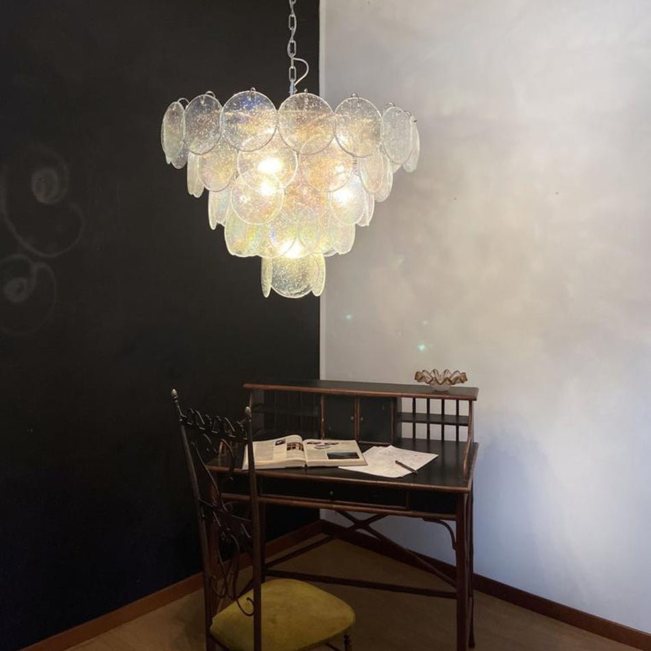 Liorerora kroonluchter met iriserend Murano-glas schijf